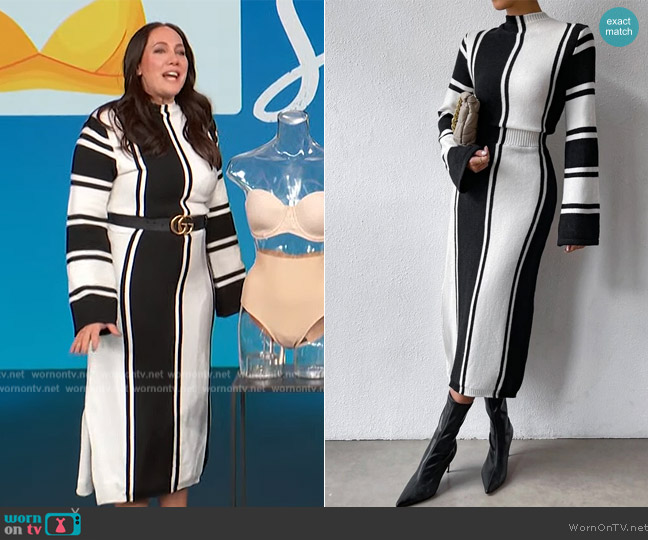 Shein Striped Pattern Slit Hem Sweater Dress worn by Jene Luciani-Sena on Access Hollywood