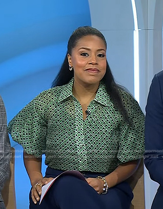 Sheinelle’s green geometric puff sleeve blouse on Today