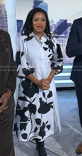 Sheinelle’s white and black floral print dress on Today