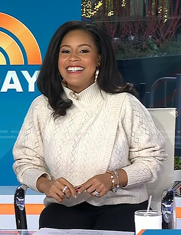 Sheinelle’s white cable knit tulip hem sweater on Today