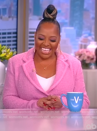 Sherri's pink textured double breasted mini dress on The View