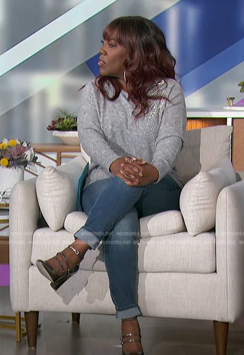 Sheryl's gray embellished sweater on The Talk