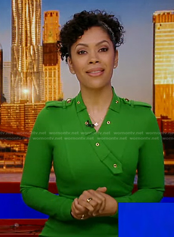 Shirleen Allicot’s green grommet neck dress on Good Morning America