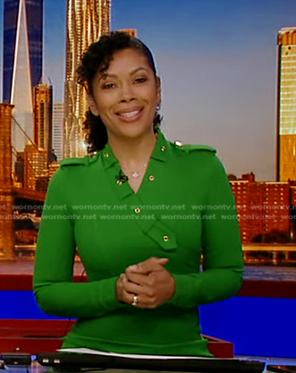 Shirleen Allicot’s green grommet neck dress on Good Morning America