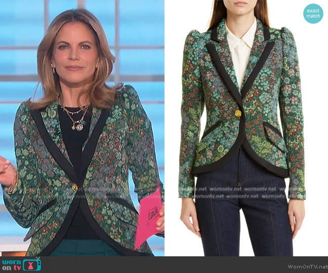 Smythe Pouf-Sleeve Floral Jacquard Blazer worn by Natalie Morales on The Talk
