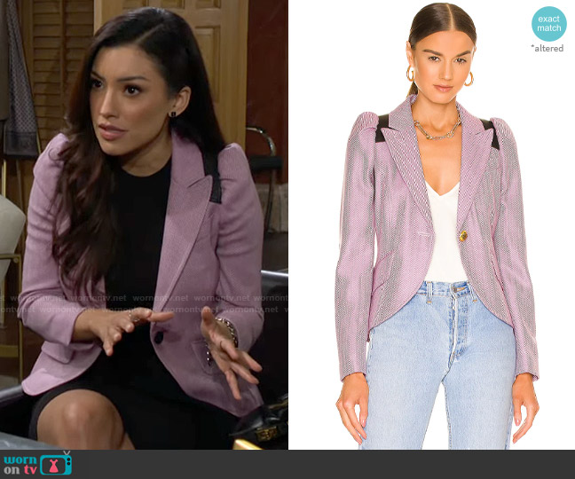 Smythe Pouf Sleeve Blazer in Lilac Herringbone worn by Audra Charles (Zuleyka Silver) on The Young and the Restless