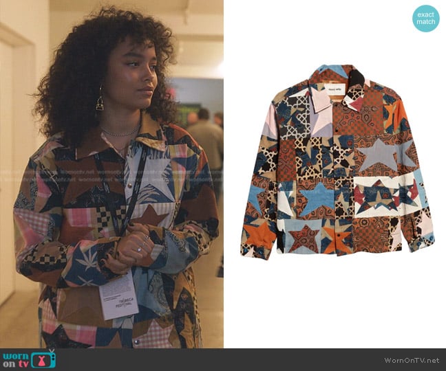 Story Mfg. Worf Star Patchwork Organic Cotton Jacket worn by Zoya Lott (Whitney Peak) on Gossip Girl