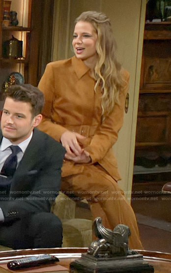 Summer's suede shirt jacket and pants suit on The Young and the Restless