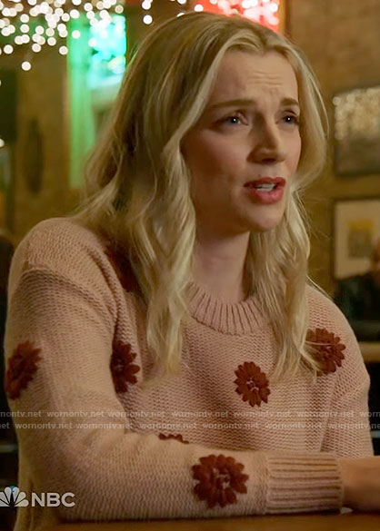 Sylvie's pink flower embroidered sweater on Chicago Fire