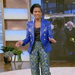 Tamron’s blue leather blazer and floral pants on Tamron Hall Show