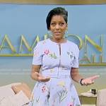 Tamron’s light blue floral zip dress on on Tamron Hall Show