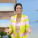 Tamron’s pink and yellow striped blazer and pants on Tamron Hall Show