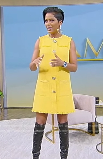 Tamron’s yellow tweed mini dress on Tamron Hall Show