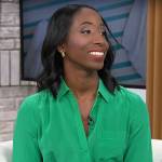 Tanya Christian’s green button down blouse on CBS Mornings