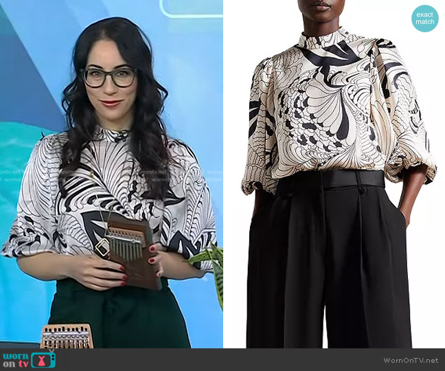 Ted Baker Jessiaa Printed Balloon Sleeve Blouse worn by Lauren Goode on Today