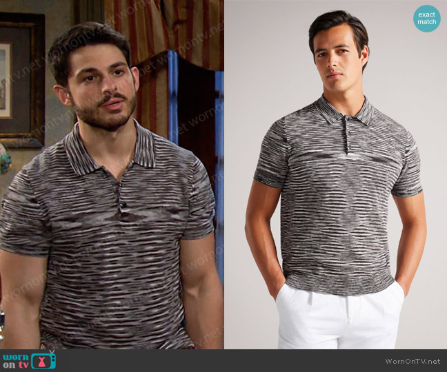 Ted Baker Pentle Space Dye Stripe Knitted Polo Shirt worn by Sonny Kiriakis (Zach Tinker) on Days of our Lives
