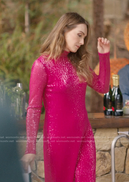 Tess's pink sequin turtleneck dress on The L Word Generation Q