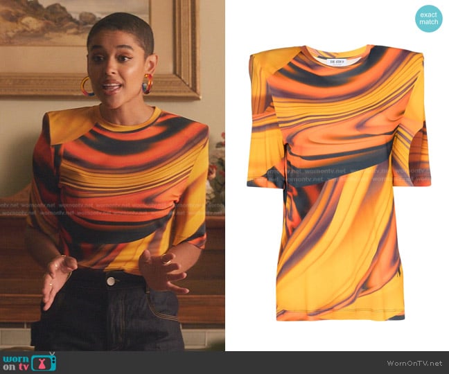 The Attico Bella abstract-print T-shirt worn by Julien Calloway (Jordan Alexander) on Gossip Girl