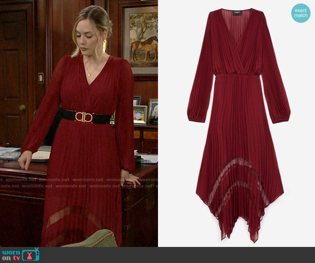 The Kooples Long Pleated Dress with Lace worn by Hope Logan (Annika Noelle) on The Bold and the Beautiful