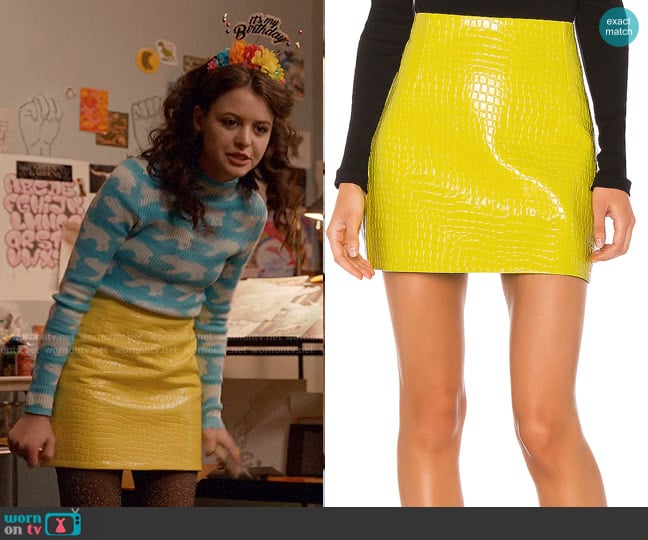 Tibi Croc Embossed Patent Mini Skirt worn by Maxine Baker (Sara Waisglass) on Ginny & Georgia