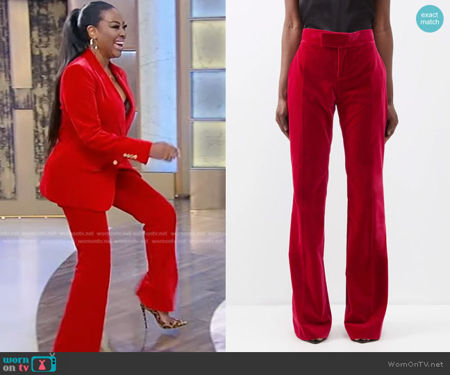 Tom Ford Velvet Flared-Leg Suit Trousers worn by Kenya Moore on Tamron Hall Show