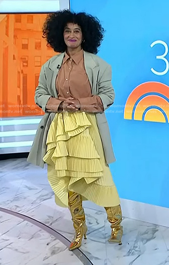 Tracee Ellis Ross’s yellow ruffle tiered skirt and boots on Today