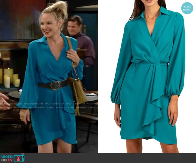 Trina Turk Revelry Dress in Mosaic Blue worn by Sharon Newman (Sharon Case) on The Young and the Restless