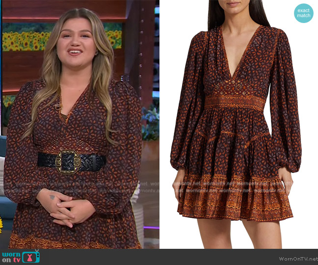 Ulla Johnson Hayana Floral Mix Print Long Sleeve Silk Dress worn by Kelly Clarkson on The Kelly Clarkson Show