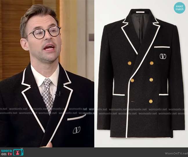 Valentino Logo-Embroidered Double-Breasted Wool-Blend Bouclé Blazer worn by Brad Goreski on Live with Kelly and Ryan