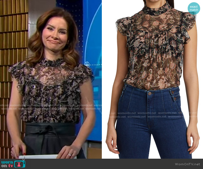 Veronica Beard Luciana Floral Silk Blouse worn by Rebecca Jarvis on Good Morning America