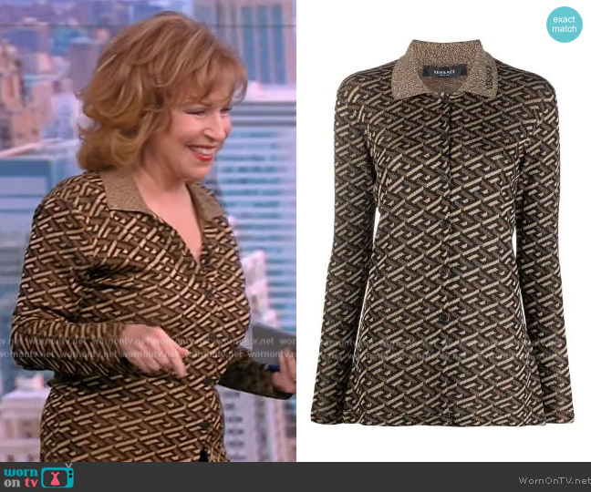 Versace La Greca metallic intarsia-knit shirt worn by Joy Behar on The View