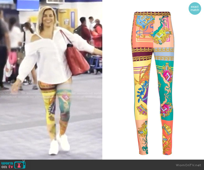 Versace Baroque-Print Silk Leggings worn by Robyn Dixon on The Real Housewives of Potomac