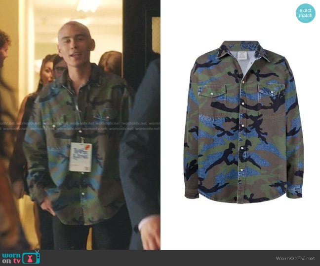 Vetements Camouflage-Print Denim Shirt worn by  Akeno Menzies (Evan Mock) on Gossip Girl