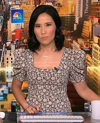 Vicky's black floral puff sleeve dress on NBC News Daily