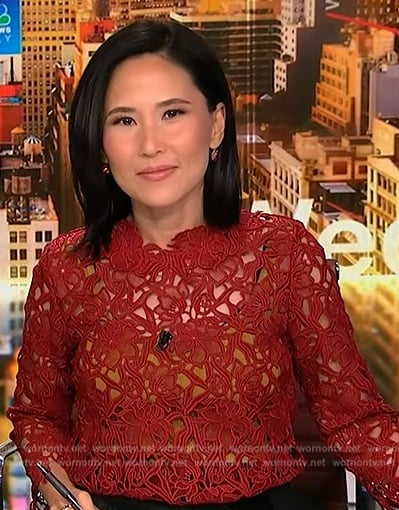 Vicky's red floral lace top on NBC News Daily