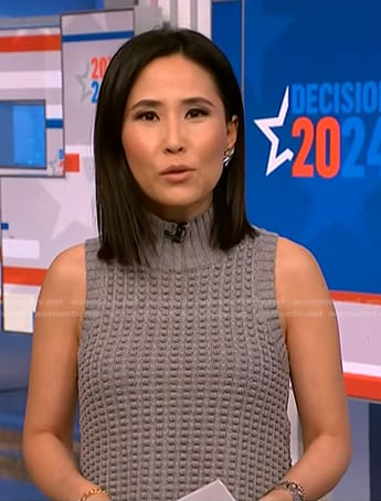 Vicky’s grey sleeveless sweater on NBC News Daily