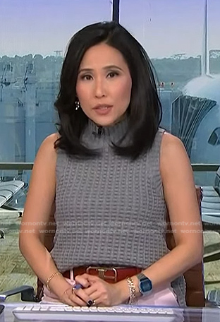Vicky’s grey sleeveless sweater on NBC News Daily