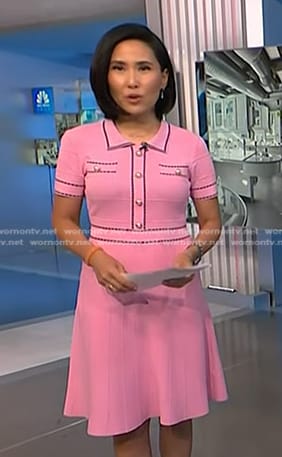 Vicky's pink contrast trim dress on NBC News Daily