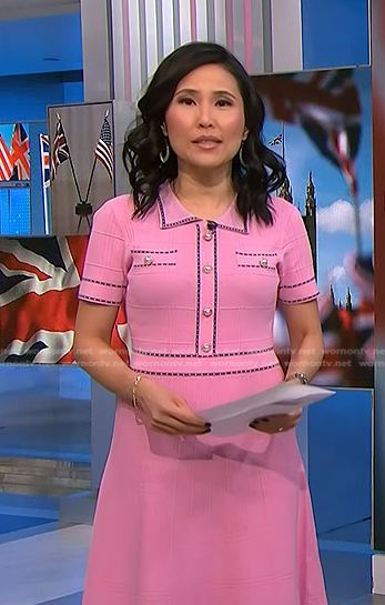 Vicky’s pink contrast trim dress on NBC News Daily