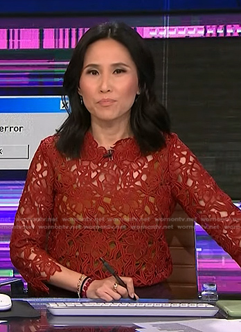 Vicky’s red floral lace top on NBC News Daily