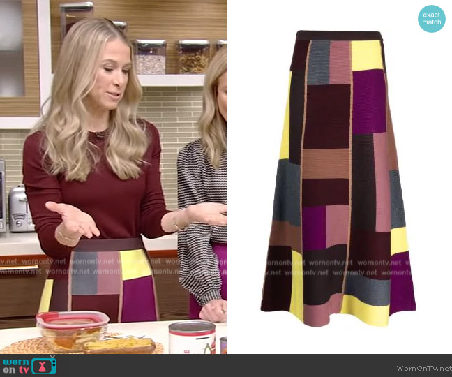 Victoria Victoria Beckham Colour-block knitted midi skirt worn by Dr Wendy Bazilian on Live with Kelly and Ryan