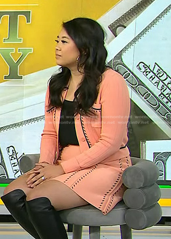 Vivian Tu’s pink cardigan and mini skirt on Today