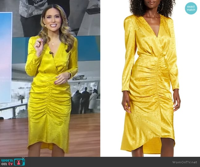 Wayf Ronnie Ruched Long Sleeve Midi Dress worn by Rhiannon Ally on Good Morning America