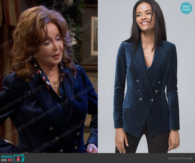 White House Black Market Velvet Trophy Jacket worn by Maggie Horton (Suzanne Rogers) on Days of our Lives