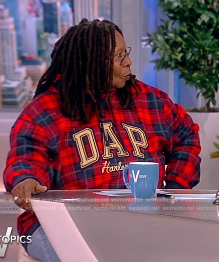 Whoopi’s red plaid Dap hoodie on The View