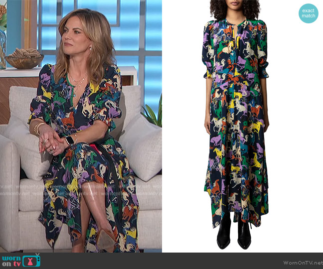Zadig and Voltaire Ranage Horse Print Silk Crêpe de Chine Maxi Dress worn by Natalie Morales on The Talk
