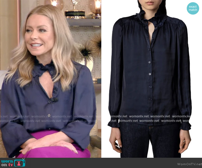 WornOnTV: Kelly’s black ruffle neck blouse on Live with Kelly and Ryan ...