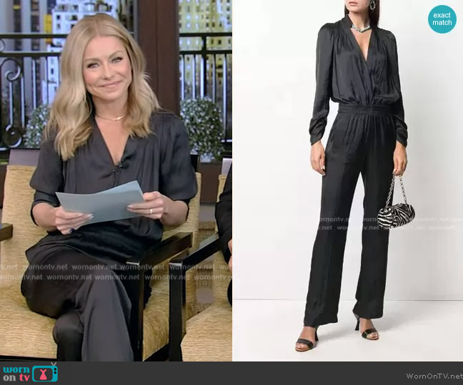 Zadig & Voltaire Captain Satin Jumpsuit worn by Kelly Ripa on Live with Kelly and Mark