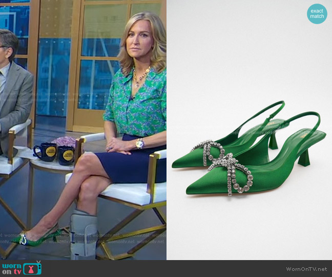 Zara Embellished Bow Heeled Slingbacks worn by Lara Spencer on Good Morning America