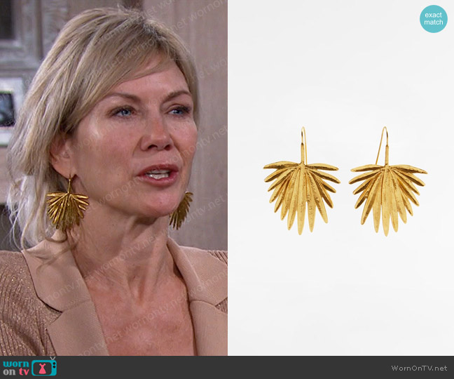 Zara Palm Leaf Earrings worn by Kristen DiMera (Stacy Haiduk) on Days of our Lives